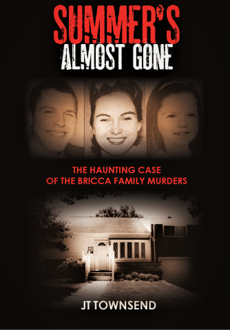 The book cover of Summer's Almost Gone with photos of Bricca family members and their house.