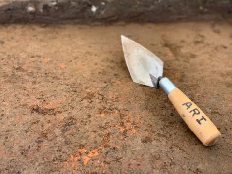 Mini shovel in dirt.