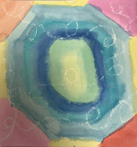 Painting made with watercolors and a white crayon