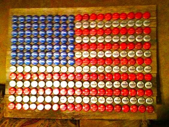 American Flag made from bottle caps craft. Image found on Pinterest.